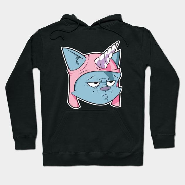 blue cat with a pink Unicorn hat Hoodie by CoySoup